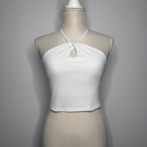 Outdoor Voices Ribbed Halter Tank White Keyhole Built In Bra Adjustable Size S